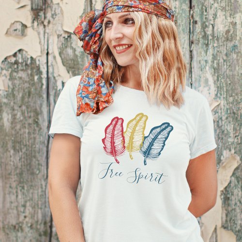 Free Spirit Boho Feathers Modern Trendy Cute Chic T_Shirt