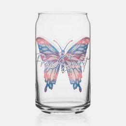 Free Spirit Butterfly Can Glass Boho Drinkware