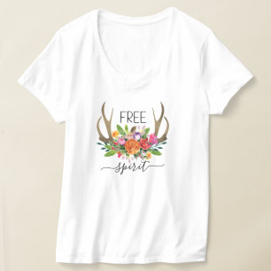 Free Spirit Modern Boho Chic Flowers Antlers T-Shirt