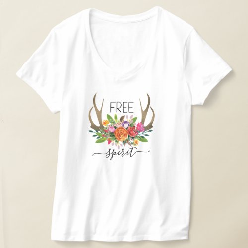 Free Spirit Modern Boho Chic Flowers Antlers T_Shirt