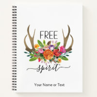 Free Spirit Modern Boho Chic Flowers Rose Antlers  Notebook