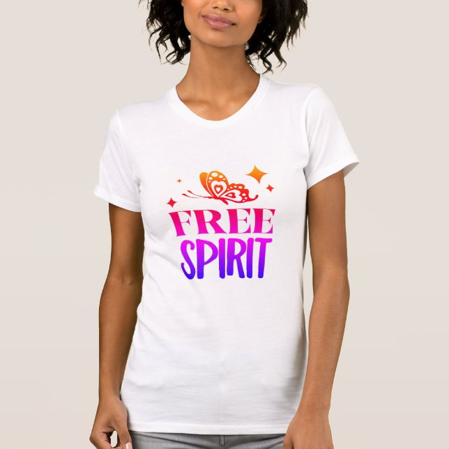 "Free Spirit" multi color w butterflies T-Shirt (Front)