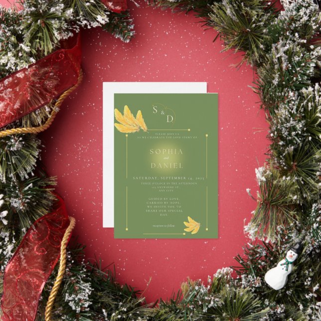 Free Spirit Olive Green Wedding Invitation Foil Invitation (Insitu)