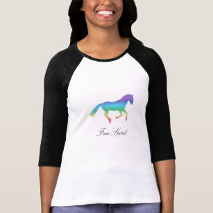 WILD AND FREE Horse Pony Equestrian Equine Riding Logo New Ladies T-Shirt Top 