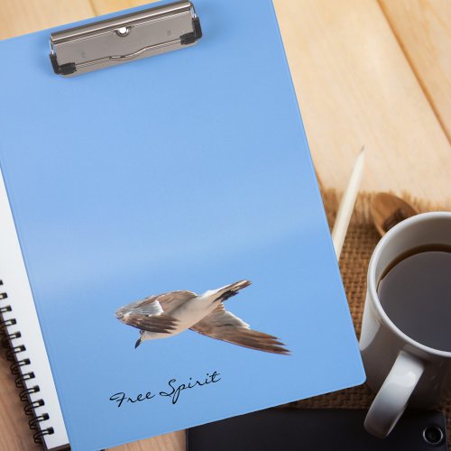 Free Spirit Seagull in Flight Sky Blue Coastal Clipboard