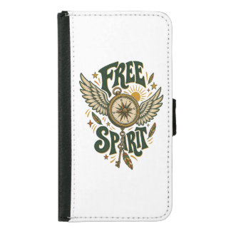 Free Spirit Vintage Winged Botanical Design Samsung Galaxy S5 Wallet Case