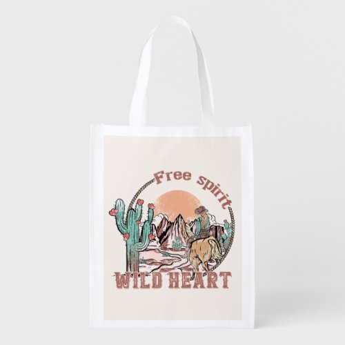 Free Spirit Wild Heart  Western Country Grocery Bag