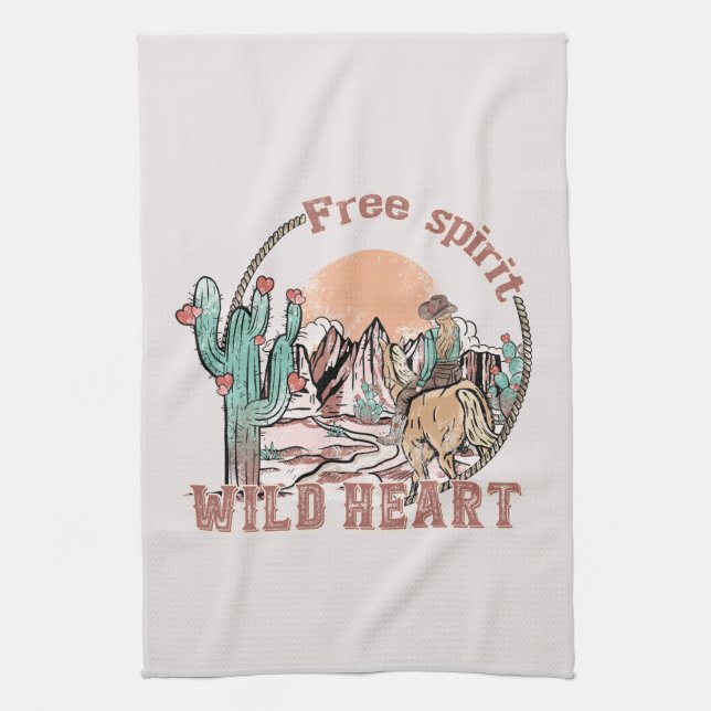 Free Spirit, Wild Heart | Western Country Kitchen Towel (Vertical)