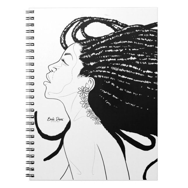 Free spirited woman flowing locks in the wind notebook (Front)