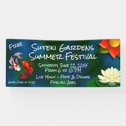 Free Summer Festival Yin Yang Koi Fish White Lotus Banner