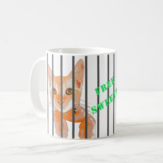 Free Sweetie Jail Kitten Cat Mug (Front Left)