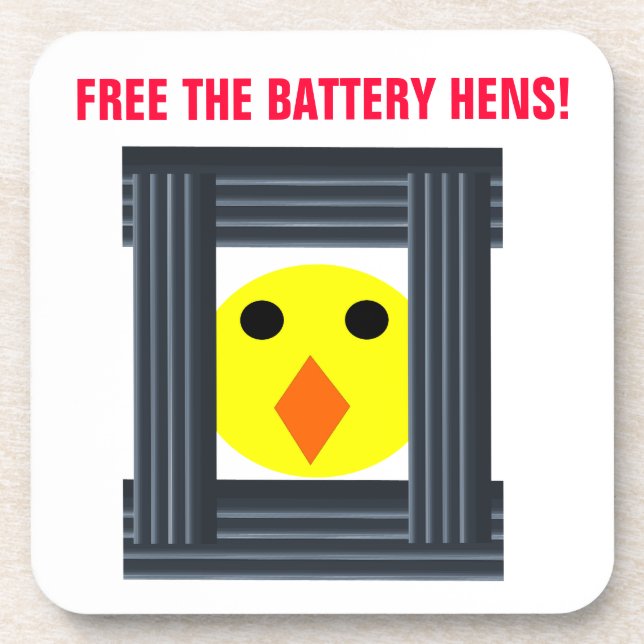 Free the Battery Hens Cork Coaster (Front)