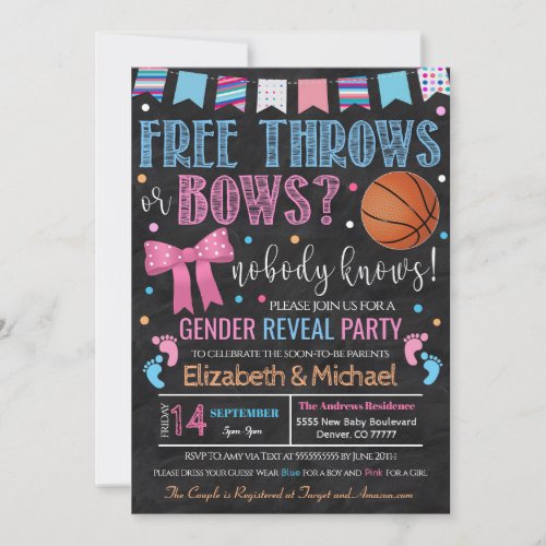 Free Throws or Bows Gender Reveal Invitation