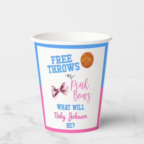 Free Throws or Pink Bows Basketball Gender Reveal Paper Cups