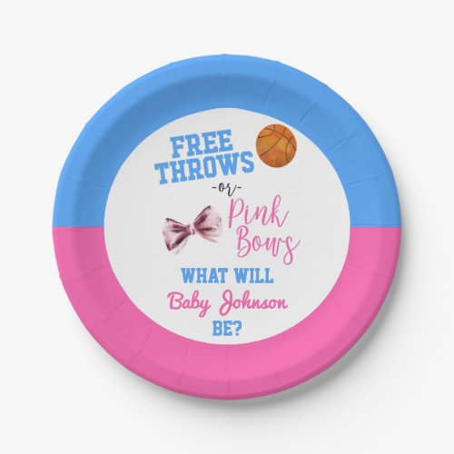 Free Throws or Pink Bows Basketball Gender Reveal Paper Plates