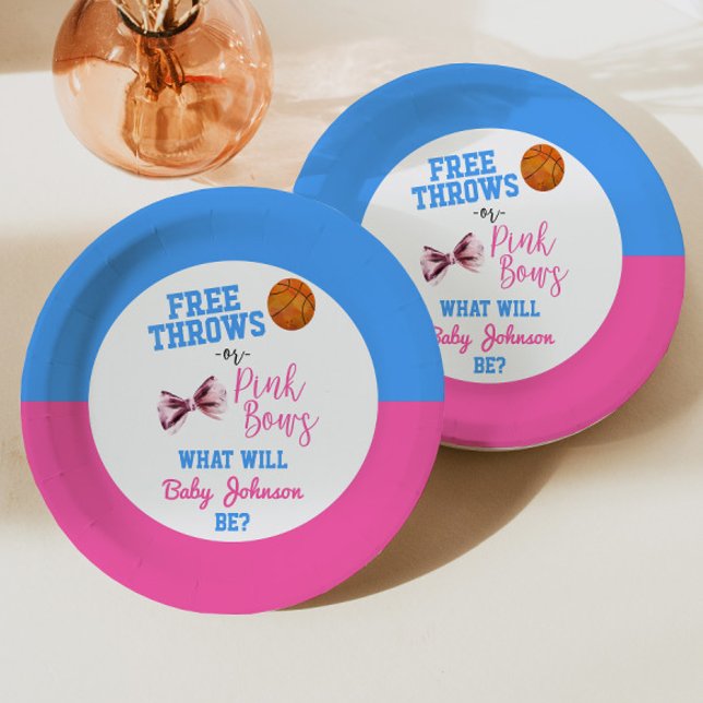 Free Throws or Pink Bows Basketball Gender Reveal Paper Plates (Creator Uploaded)