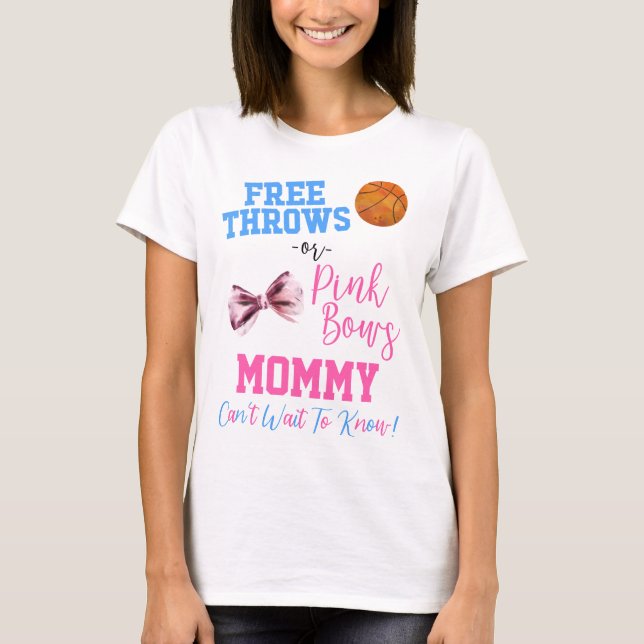 Free Throws or Pink Bows Basketball Gender Reveal T-Shirt (Front)
