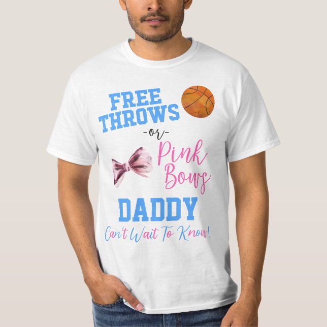Free Throws or Pink Bows Basketball Gender Reveal T-Shirt (Front)