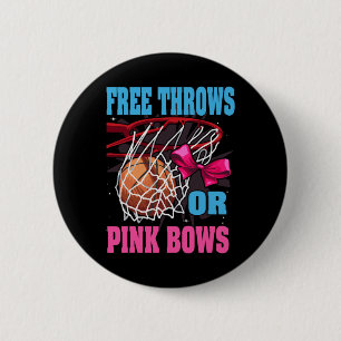 Free Throws Or Pink Bows  Gender Reveal Basketball Button