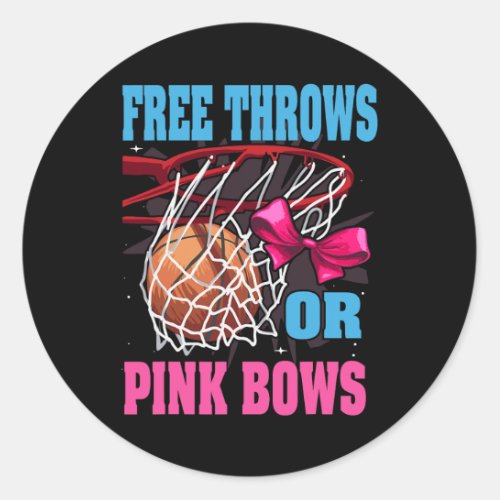 Free Throws Or Pink Bows  Gender Reveal Basketball Classic Round Sticker