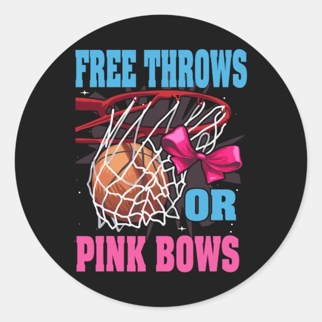Free Throws Or Pink Bows  Gender Reveal Basketball Classic Round Sticker (Front)