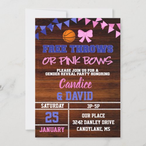 Free Throws or Pink Bows Gender Reveal Invitation