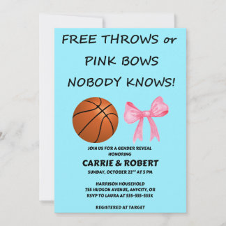 Free Throws or Pink Bows Gender Reveal Party Invitation