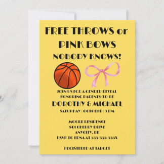 Free Throws or Pink Bows Gender Reveal Party Invitation