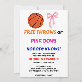 Free Throws or Pink Bows Gender Reveal Party Invitation
