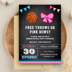 Free Throws or Pink Bows Gender Reveal Party Invitation