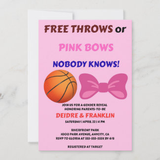Free Throws or Pink Bows Gender Reveal Party Invitation