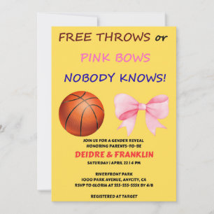 Free Throws or Pink Bows Gender Reveal Party Invitation