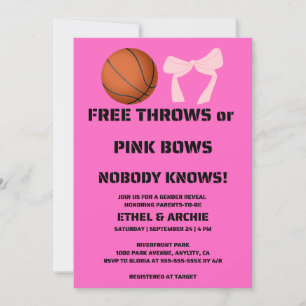 Free Throws or Pink Bows gender reveal party Invitation