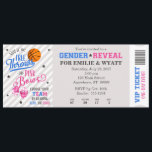 Free Throws or Pink Bows Gender Reveal Ticket Invitation<br><div class="desc">Ticket Style Invitation for a gender reveal party,  featuring a neutral gray color scheme with pops of pink and blue.   Simply enter your text details to personalize.  Any questions?  Send me a message.</div>