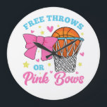 Free Throws or Pink Bows Round Large Clock<br><div class="desc">Free Throws or Pink Bows Pregnancy Pink or Blue Funny Gender Reveal Baby Shower Matching Family Baby Funny design Gift Round Acrylic Wall Clock Classic Collection.</div>