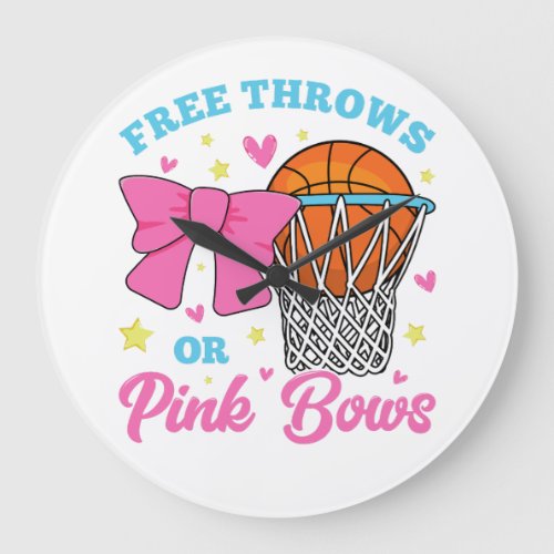 Free Throws or Pink Bows Round Large Clock