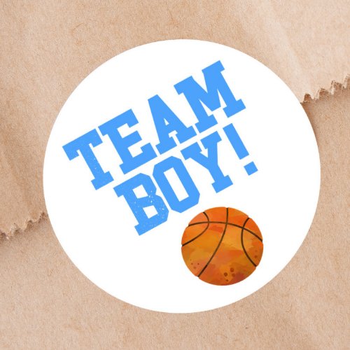 Free Throws Team Boy Gender Reveal Party  Classic Round Sticker