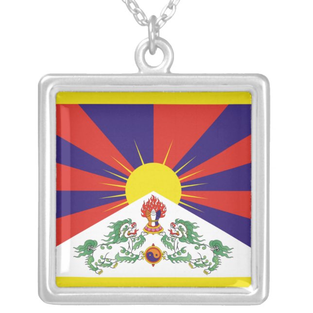 Free Tibet flag Silver Plated Necklace (Front)