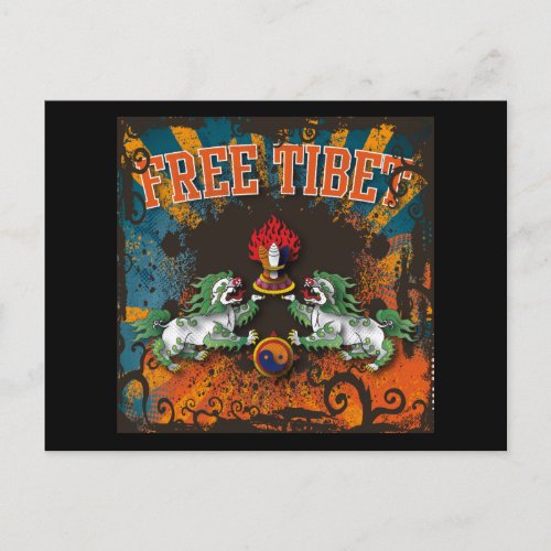 Free Tibet Grunge Art Postcard