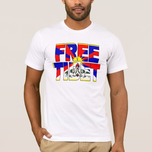 Free Tibet Letters Cut from Flag T_Shirt
