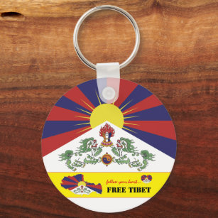 Free Tibet & Tibetan Flag, Map Heart / Tibet Keychain