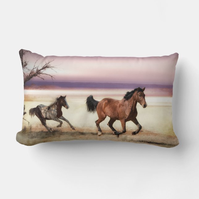 FREE TO BE WILD RUNNING HORSES LUMBAR PILLOW (Front)