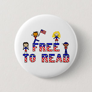 Free to Read w Stick Kids Buttons,2 shapes,6 sizes Pinback Button