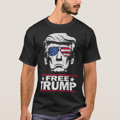Free Trump 2024 American Flag Sunglasses Mugshot T_Shirt