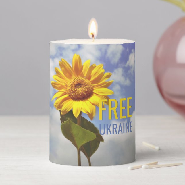 Free Ukraine Blue Yellow Sunflower Peace Pillar Candle (In Situ)