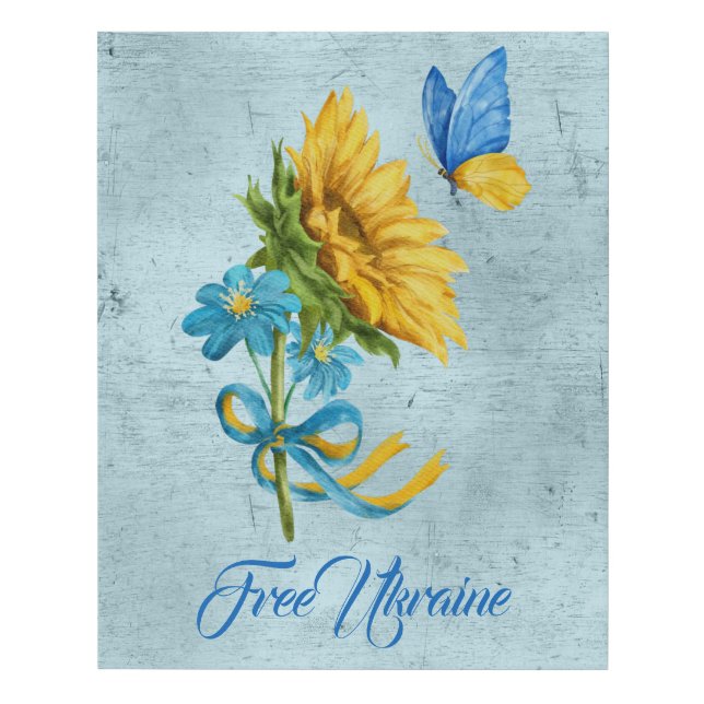 Free Ukraine Sunflower & Butterfly  Faux Canvas Print (Front)