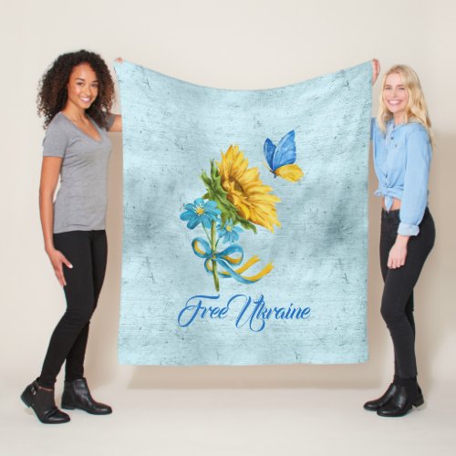 Free Ukraine Sunflower  Butterfly  Fleece Blanket