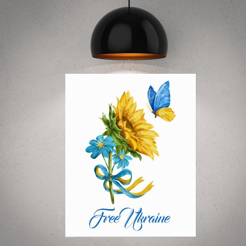 Free Ukraine Sunflower  Butterfly Poster
