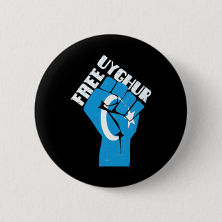 Free Uyghur Resist Fist With Uyghur Flag  Button