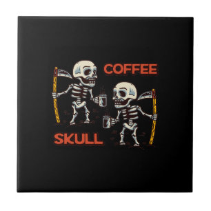 Free vector coffee with two skull modern style ceramic tile